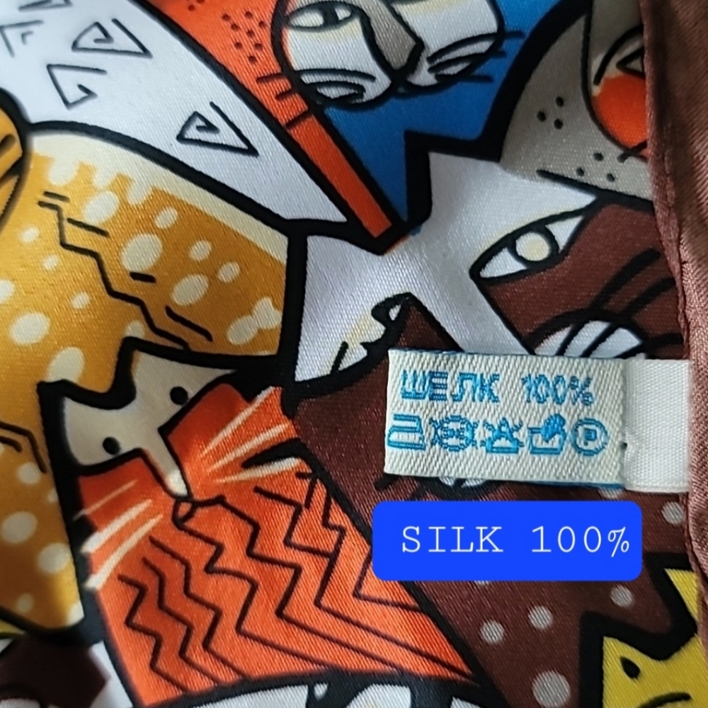 New 😼😼 Silk Cat Print Scarf, 36"x36" - Picture 5 of 6